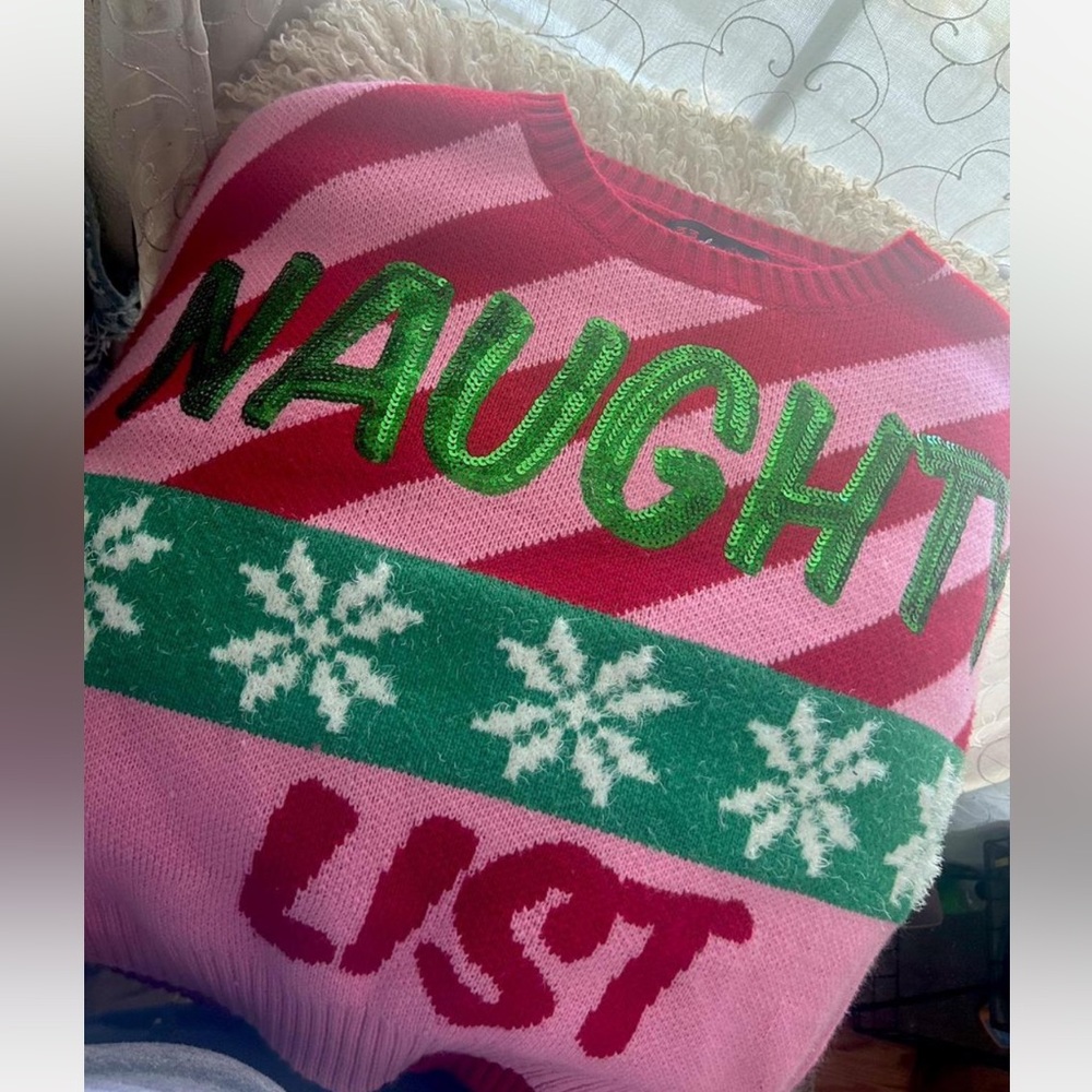 Festive Pink and Green Christmas Sweater